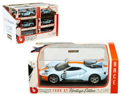 2019 Ford GT Heritage Edition #9 (Light Blue with Orange Stripe) in Plastic Showcase and Countertop Display